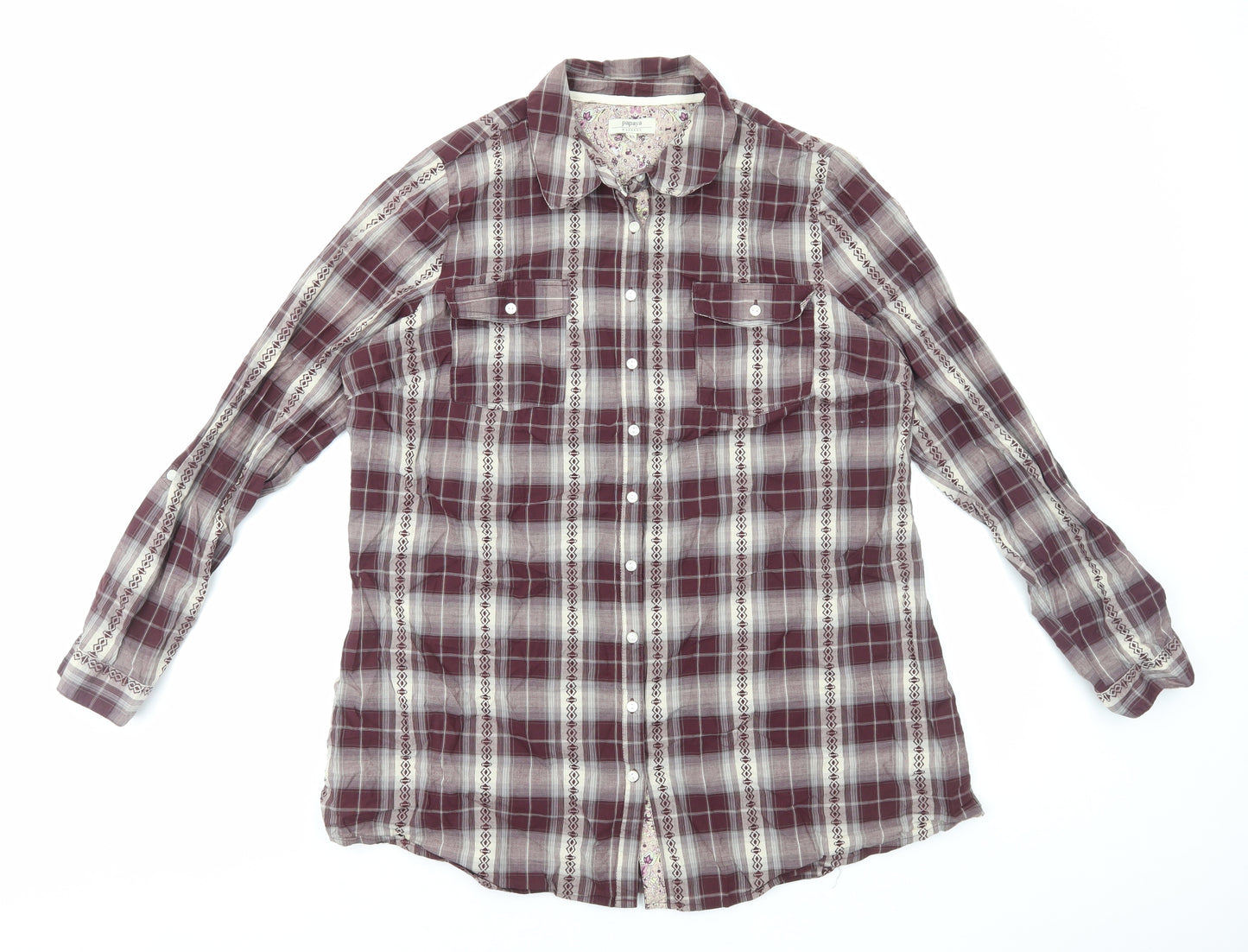Papaya Womens Multicoloured Plaid Cotton Basic Button-Up Size 20 Collared