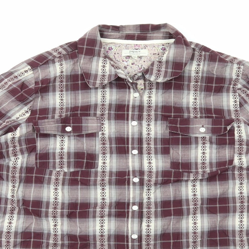 Papaya Womens Multicoloured Plaid Cotton Basic Button-Up Size 20 Collared