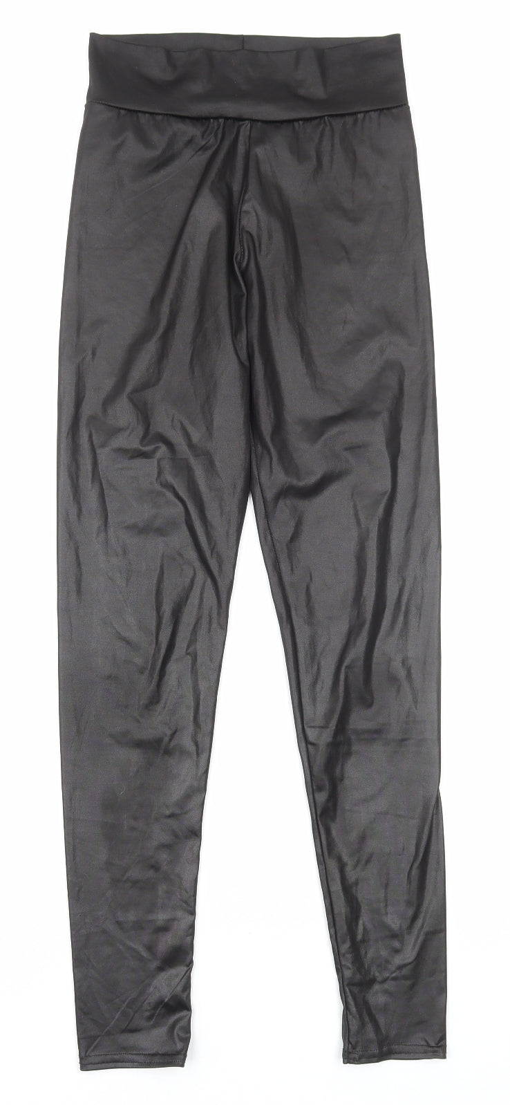 Boohoo Womens Black Polyester Capri Leggings Size 8 - Wet Look