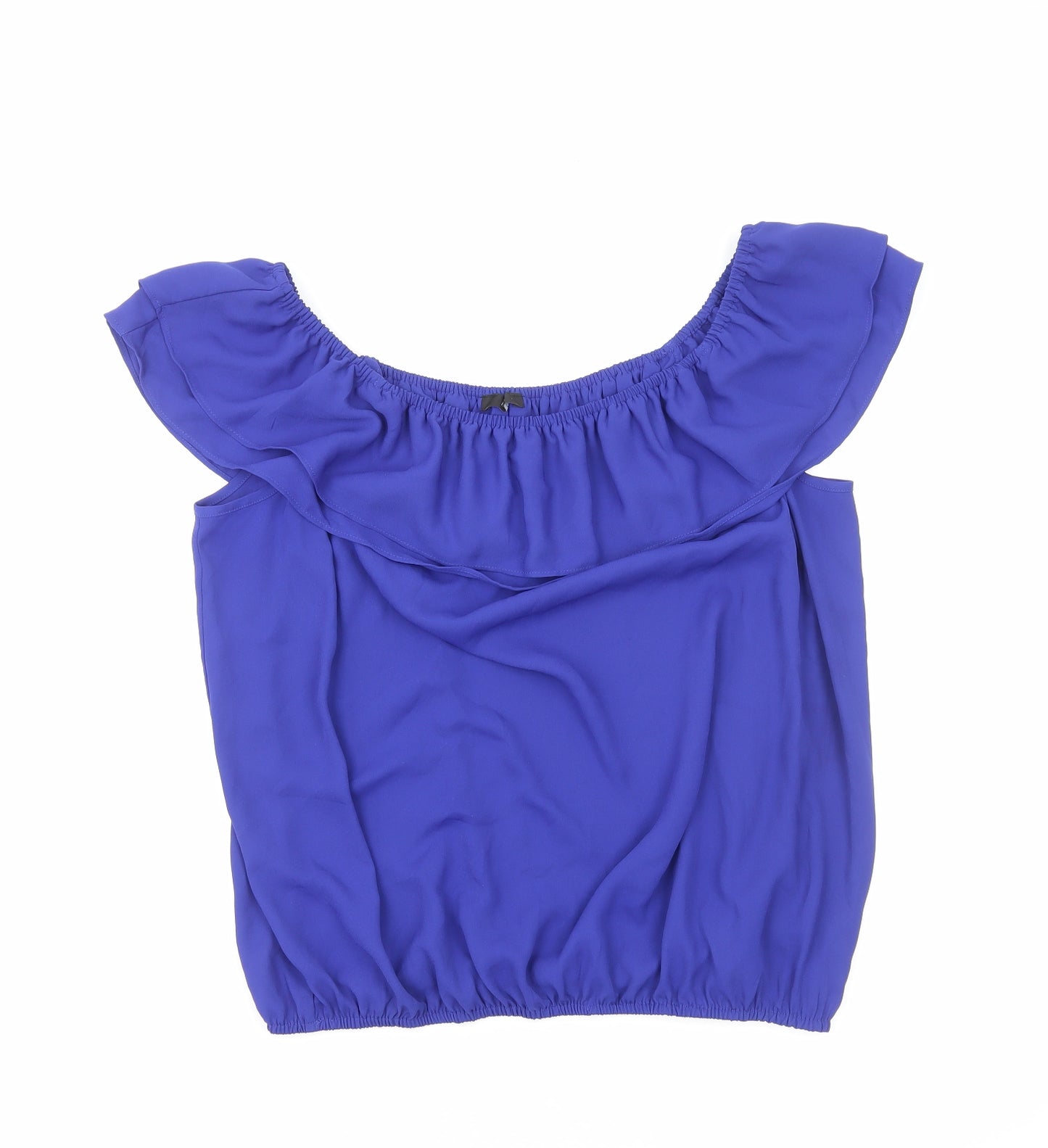 M&Co Womens Blue Polyester Cropped Blouse Size 16 Round Neck