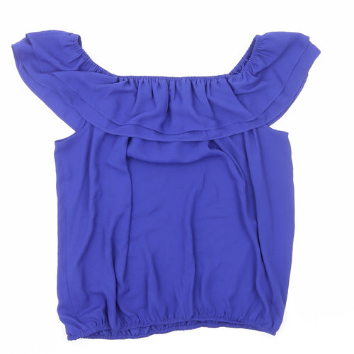 M&Co Womens Blue Polyester Cropped Blouse Size 16 Round Neck