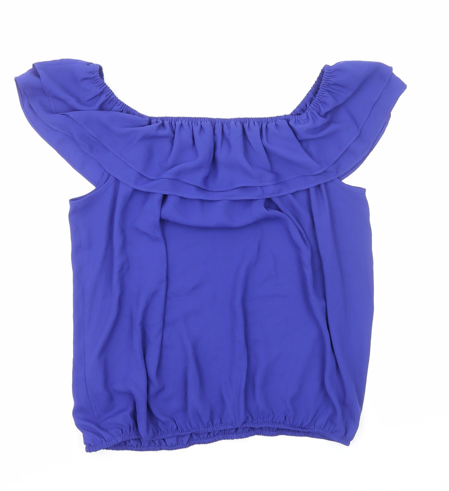 M&Co Womens Blue Polyester Cropped Blouse Size 16 Round Neck
