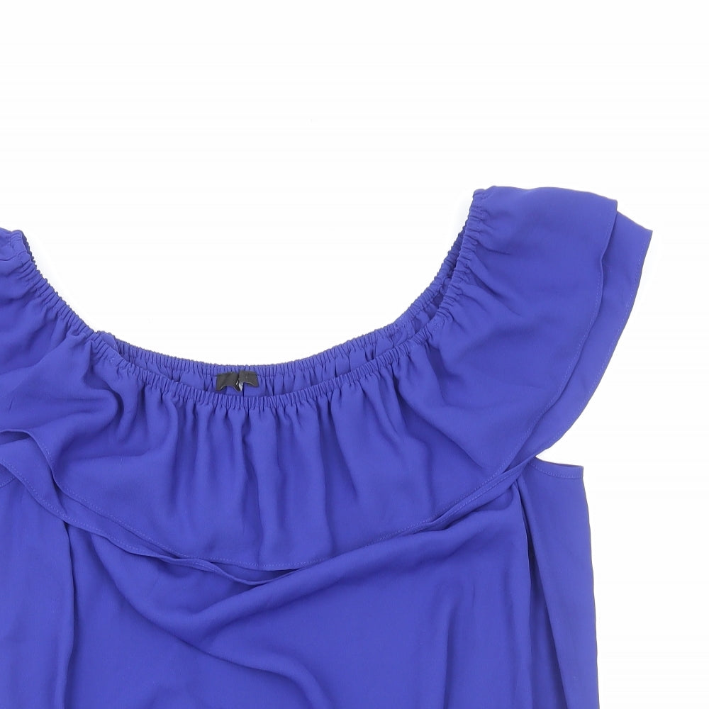 M&Co Womens Blue Polyester Cropped Blouse Size 16 Round Neck