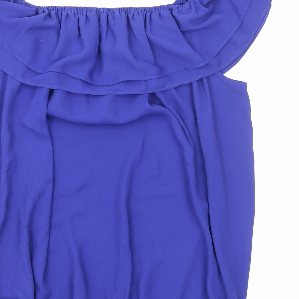 M&Co Womens Blue Polyester Cropped Blouse Size 16 Round Neck