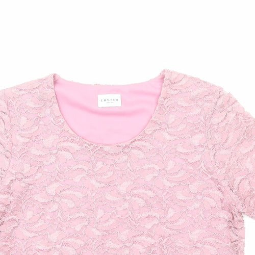 Eastex Womens Pink Floral Polyester Basic T-Shirt Size 10 Round Neck