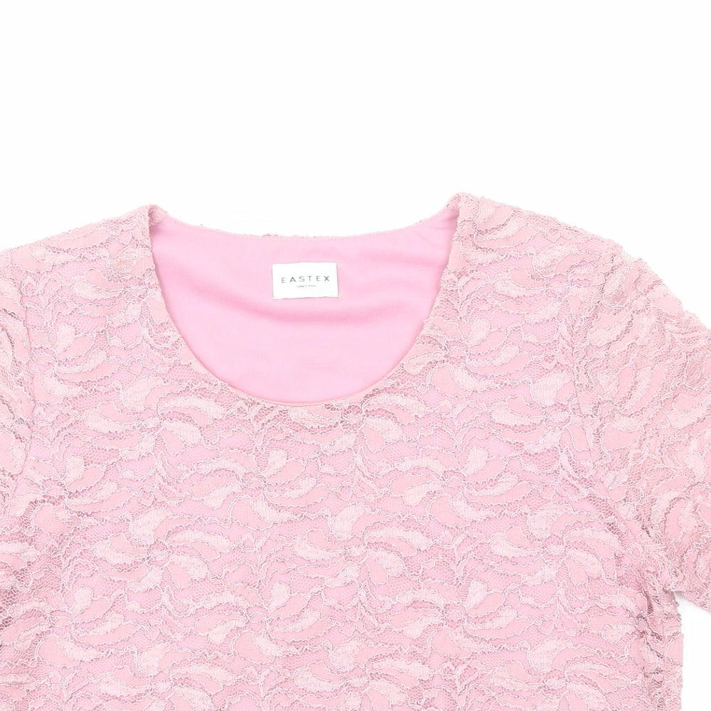 Eastex Womens Pink Floral Polyester Basic T-Shirt Size 10 Round Neck