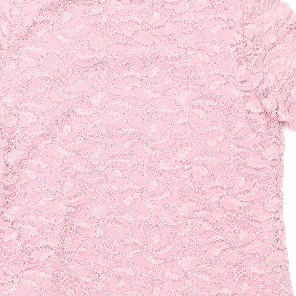 Eastex Womens Pink Floral Polyester Basic T-Shirt Size 10 Round Neck
