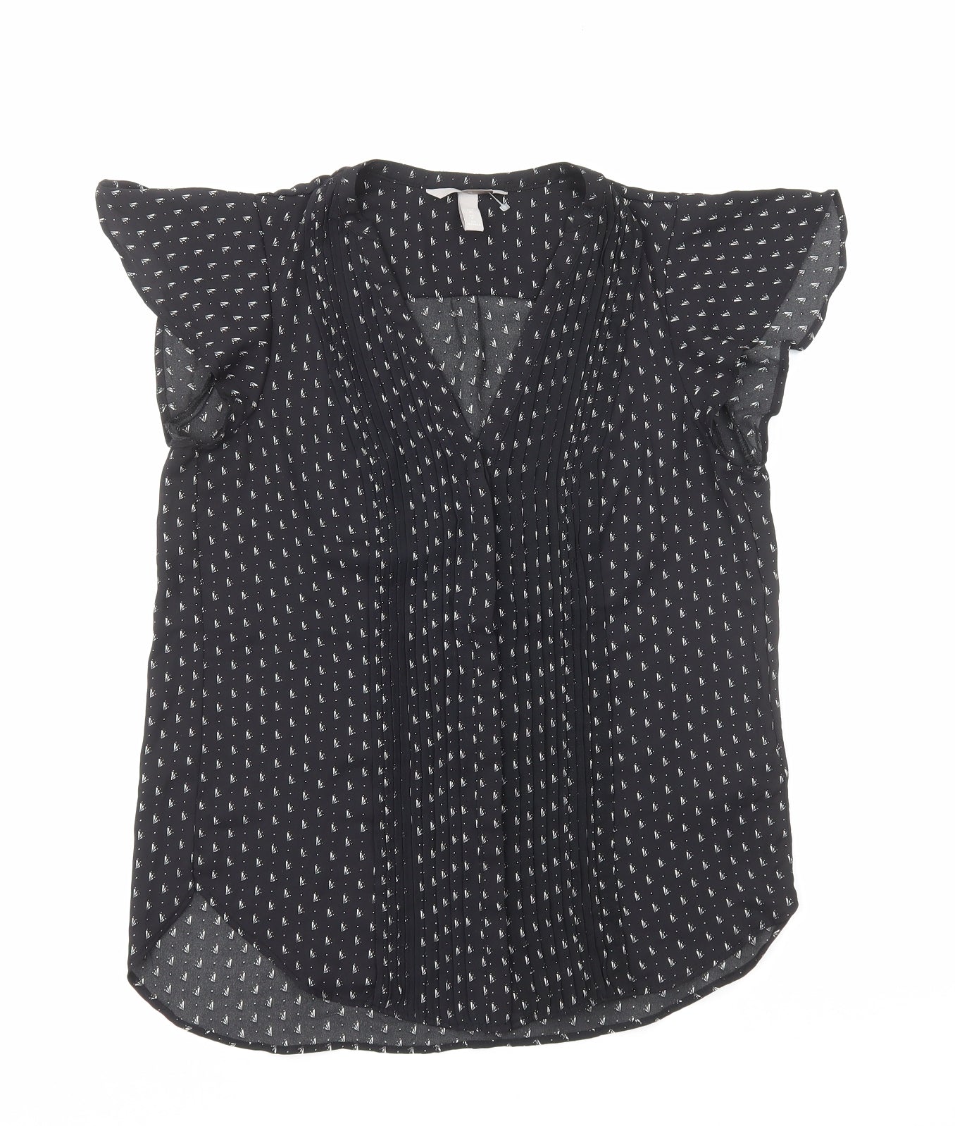 H&M Womens Black Geometric Polyester Basic Blouse Size 8 V-Neck