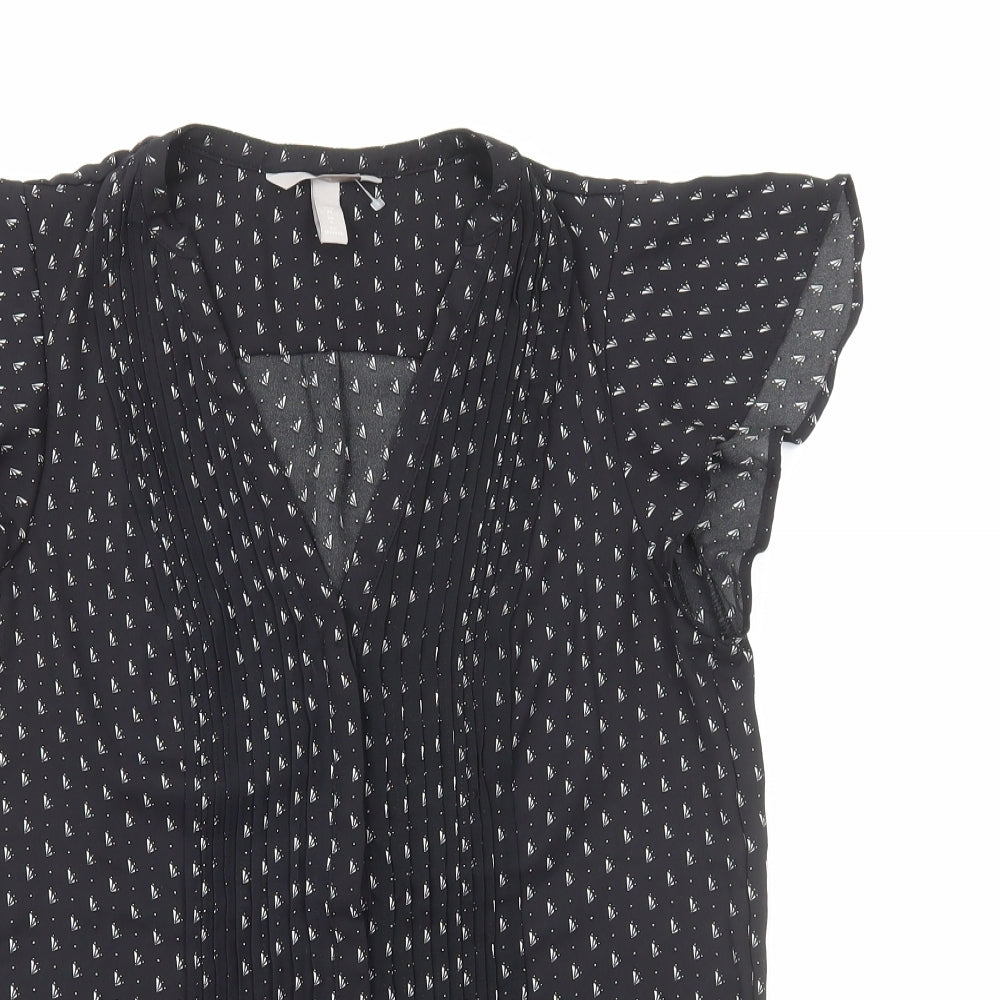 H&M Womens Black Geometric Polyester Basic Blouse Size 8 V-Neck