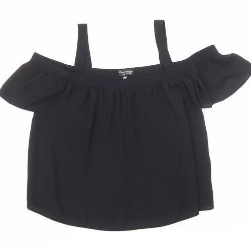 Miss Selfridge Womens Black Polyester Cropped Blouse Size 8 Off the Shoulder
