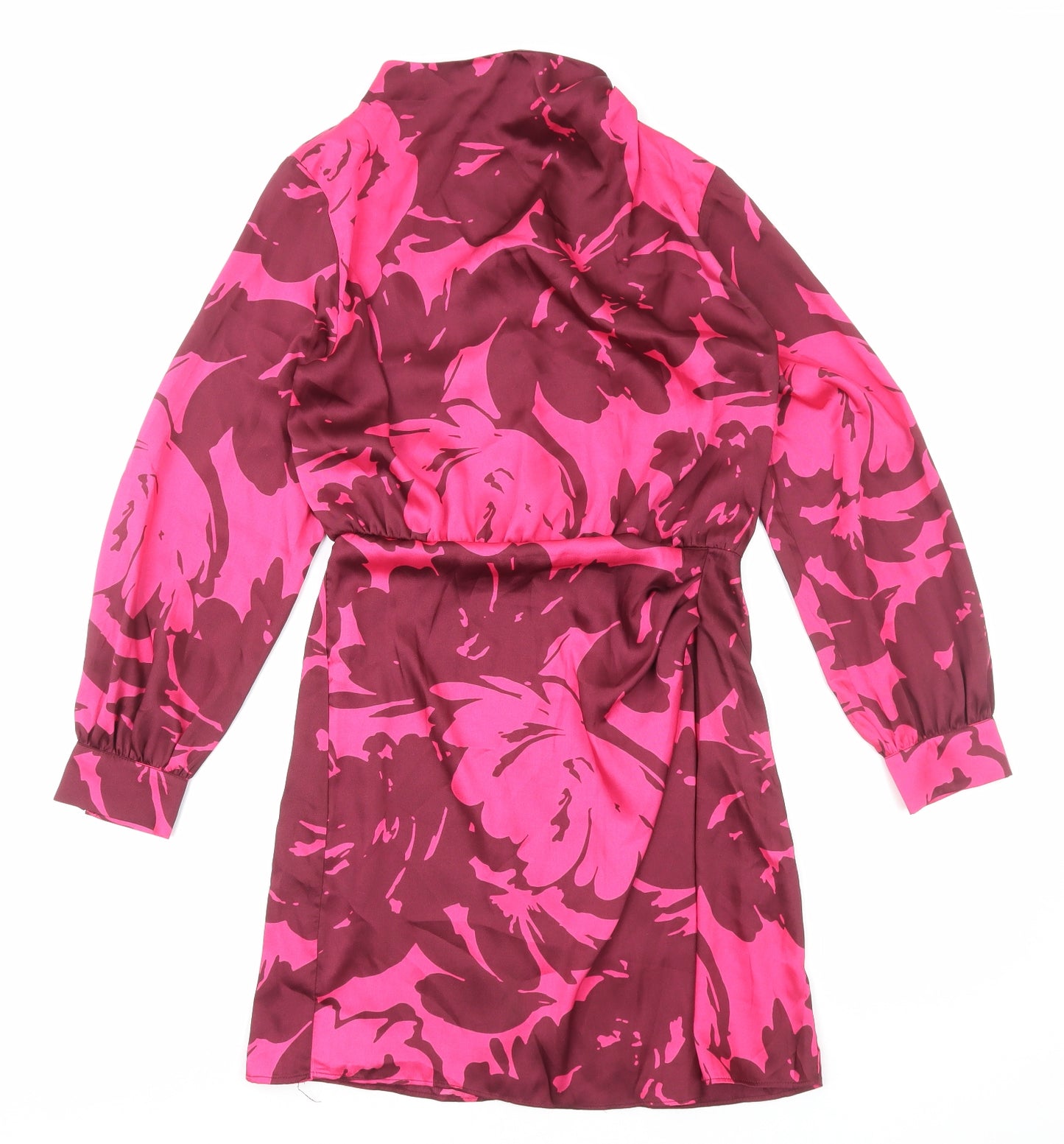 Zara Womens Pink Floral Polyester A-Line Size S Mock Neck Zip