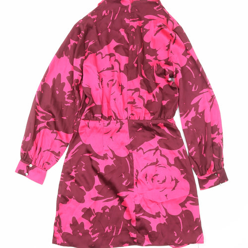Zara Womens Pink Floral Polyester A-Line Size S Mock Neck Zip