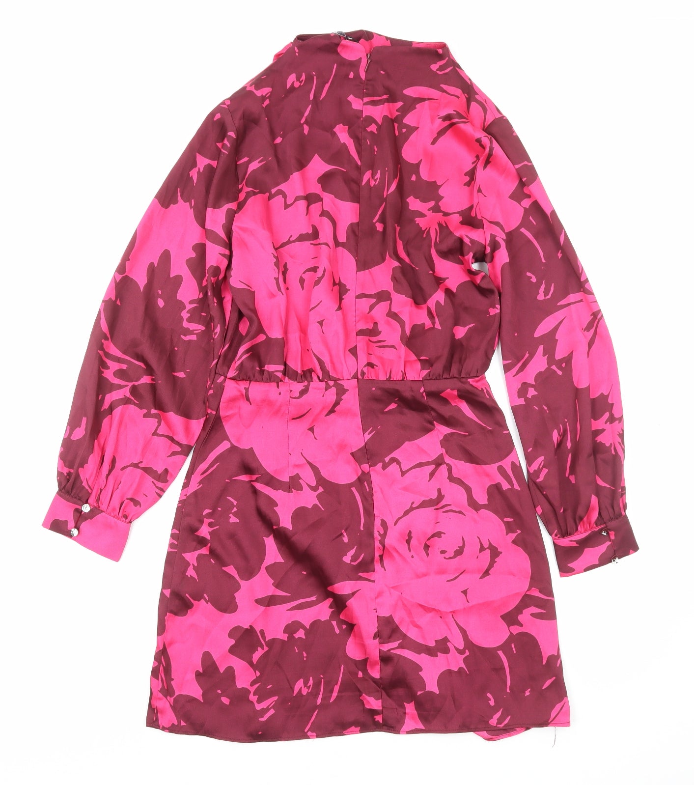 Zara Womens Pink Floral Polyester A-Line Size S Mock Neck Zip