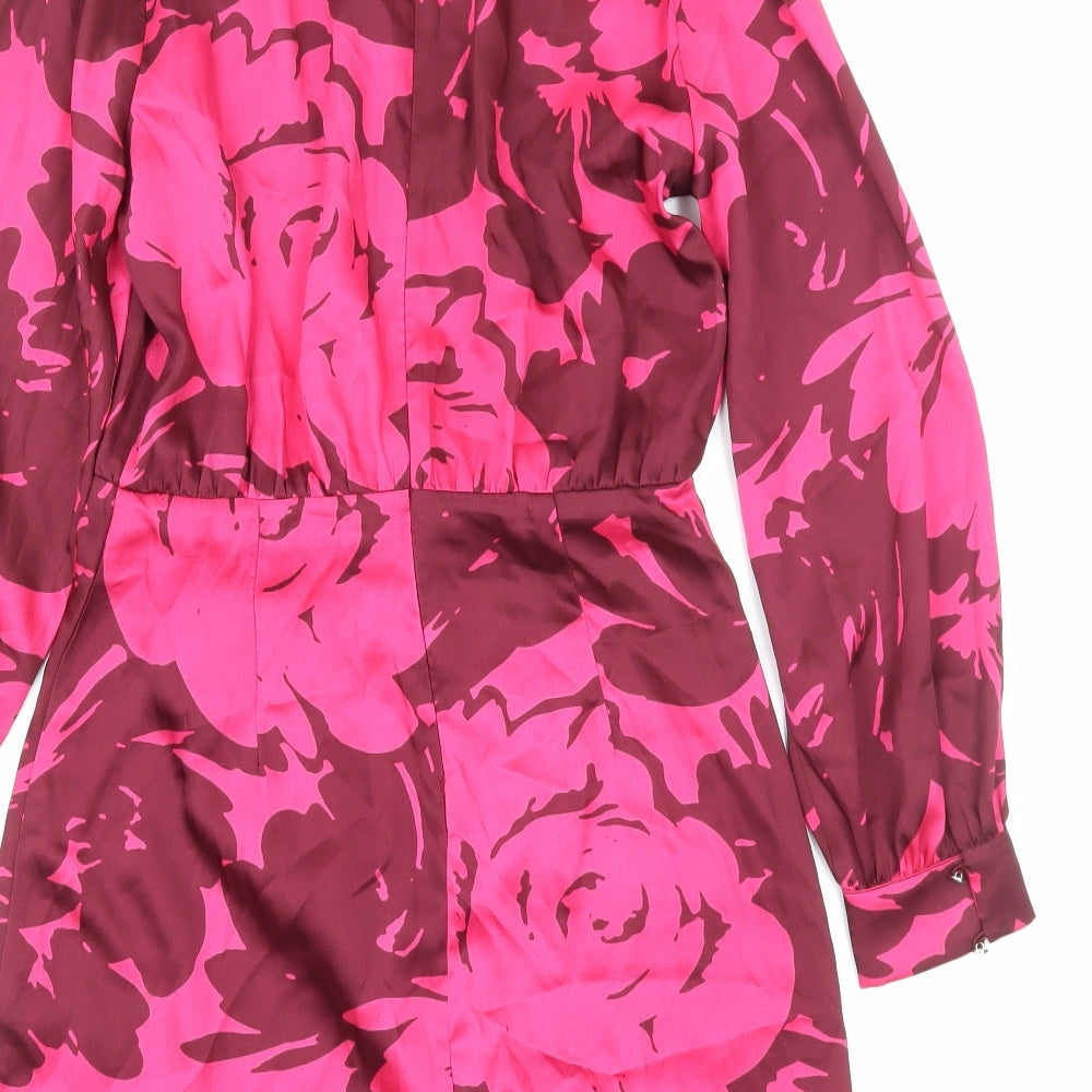 Zara Womens Pink Floral Polyester A-Line Size S Mock Neck Zip