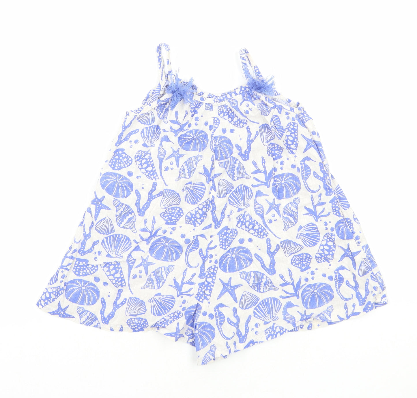 NEXT Girls Blue Geometric Cotton Playsuit One-Piece Size 3-4 Years Pullover