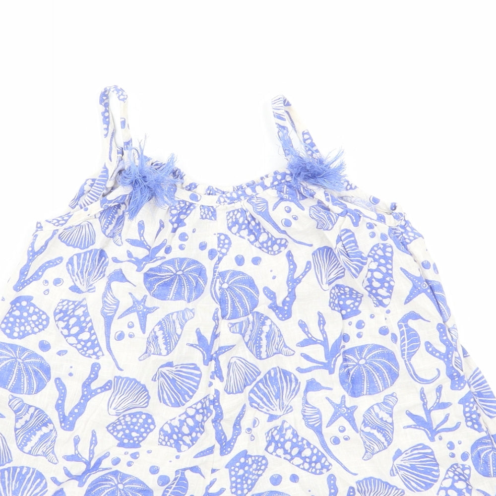 NEXT Girls Blue Geometric Cotton Playsuit One-Piece Size 3-4 Years Pullover