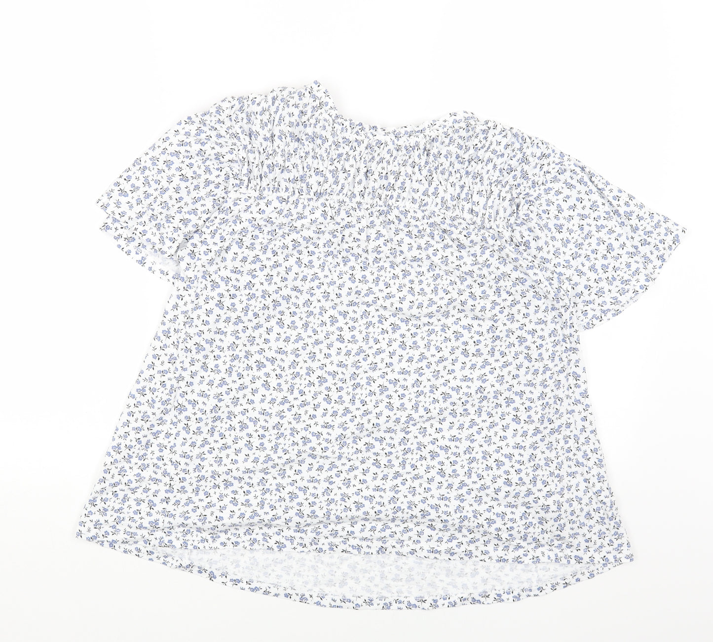 Marks and Spencer Womens White Floral Cotton Basic T-Shirt Size 10 Round Neck