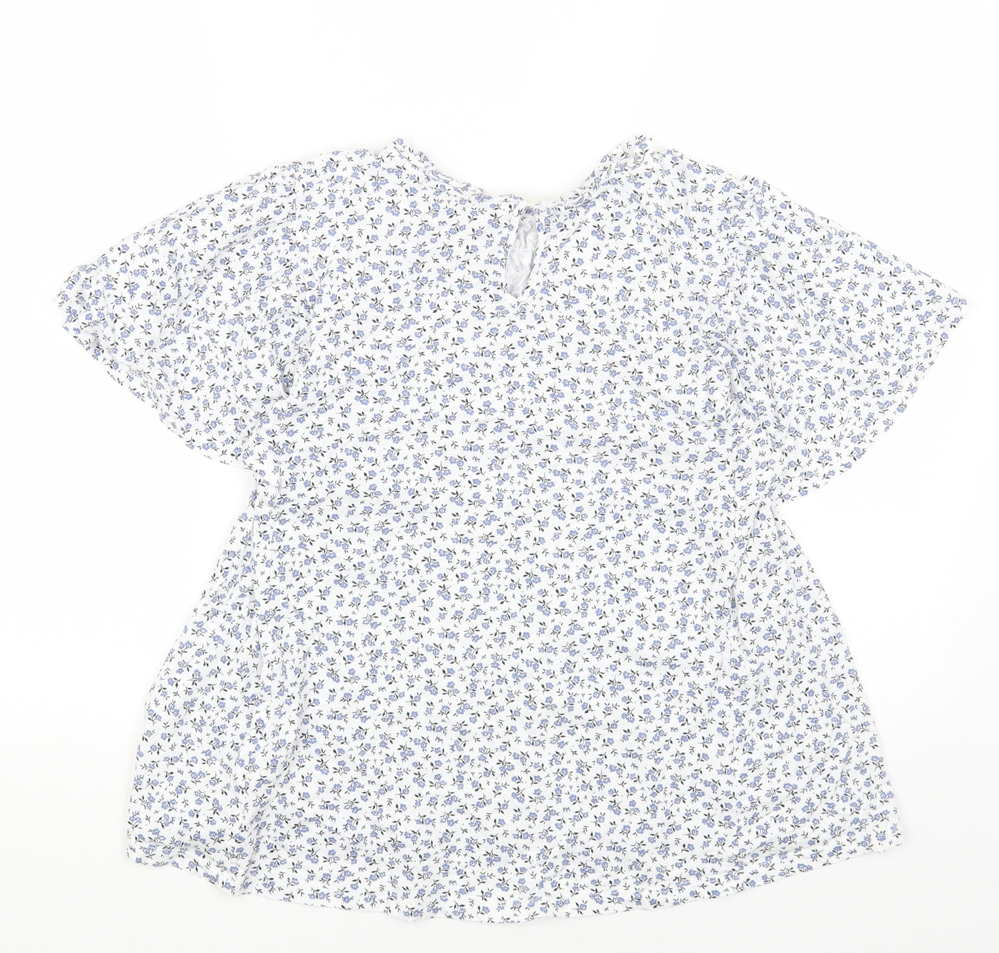 Marks and Spencer Womens White Floral Cotton Basic T-Shirt Size 10 Round Neck