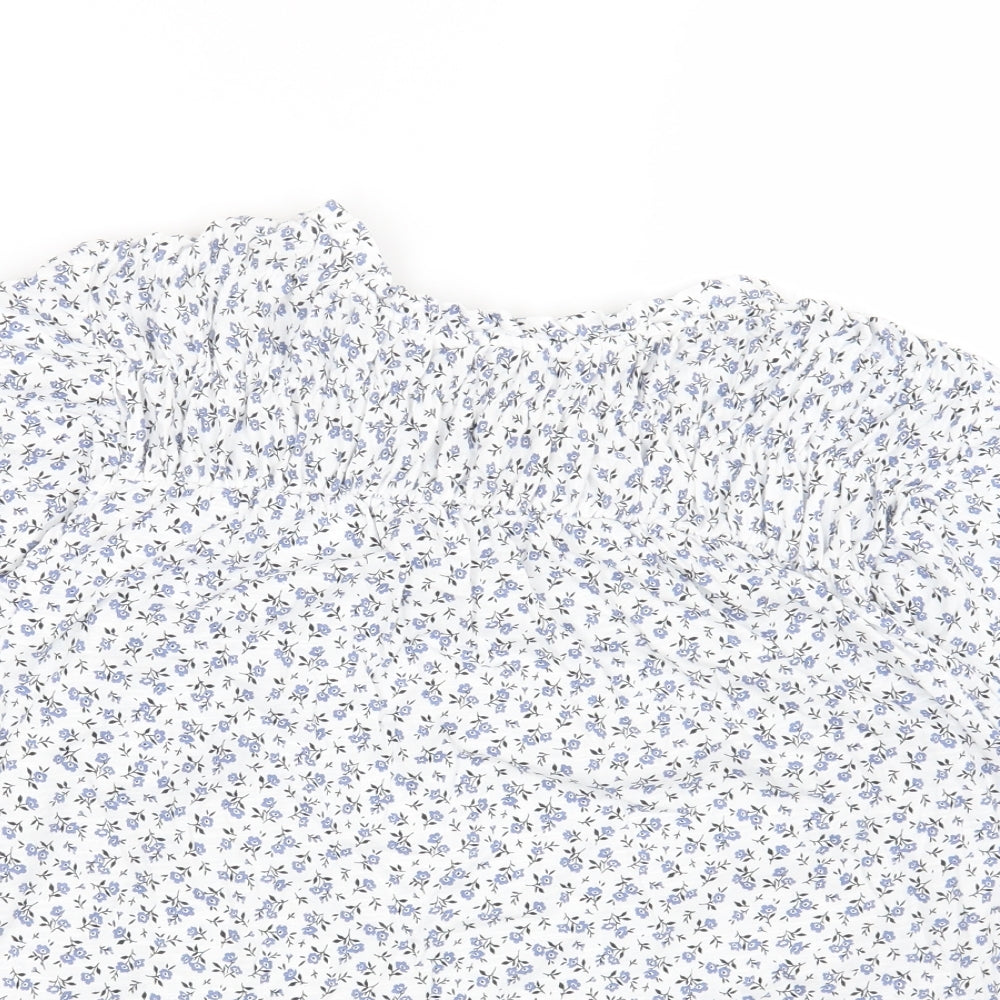 Marks and Spencer Womens White Floral Cotton Basic T-Shirt Size 10 Round Neck