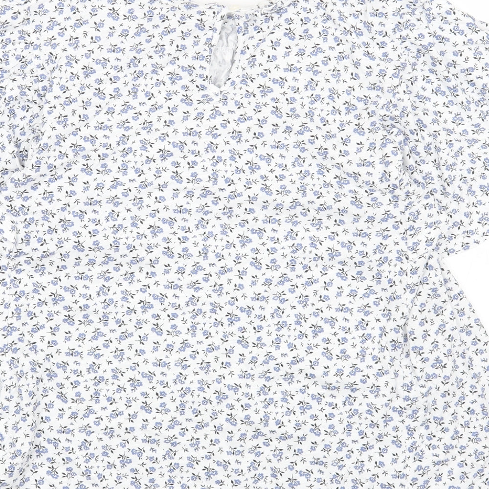 Marks and Spencer Womens White Floral Cotton Basic T-Shirt Size 10 Round Neck