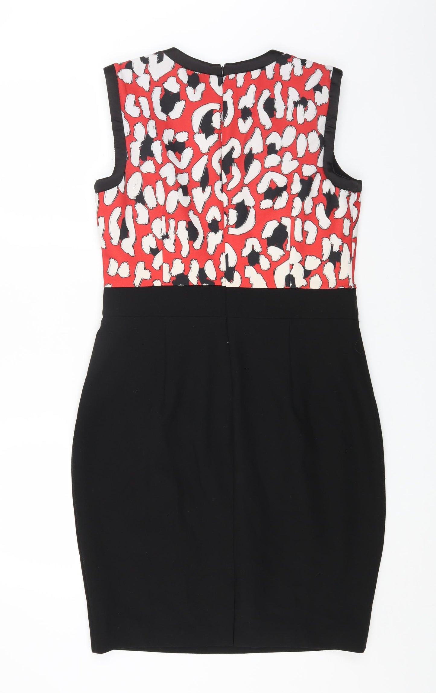 Preworn Womens Multicoloured Animal Print Polyester Pencil Dress Size 16 Round Neck Zip