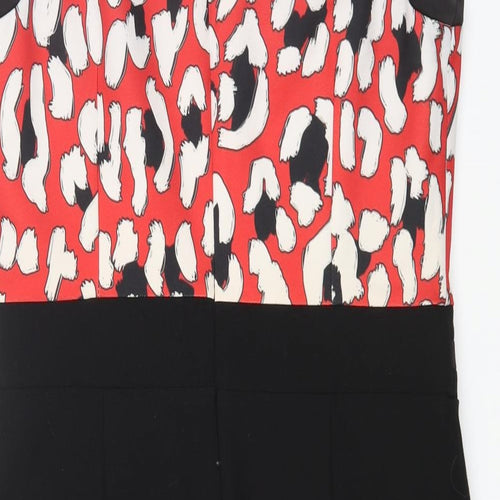 Preworn Womens Multicoloured Animal Print Polyester Pencil Dress Size 16 Round Neck Zip