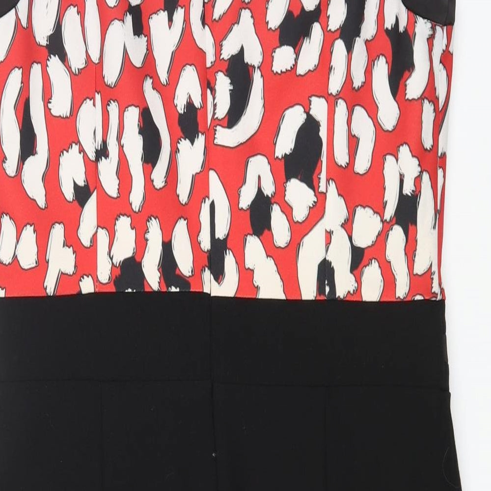 Preworn Womens Multicoloured Animal Print Polyester Pencil Dress Size 16 Round Neck Zip