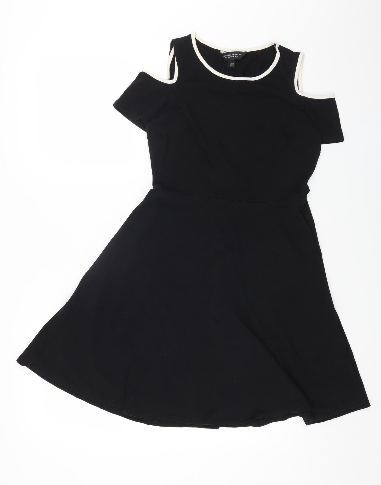 Dorothy Perkins Womens Black Cotton Skater Dress Size 12 Round Neck Pullover - Cold Shoulder
