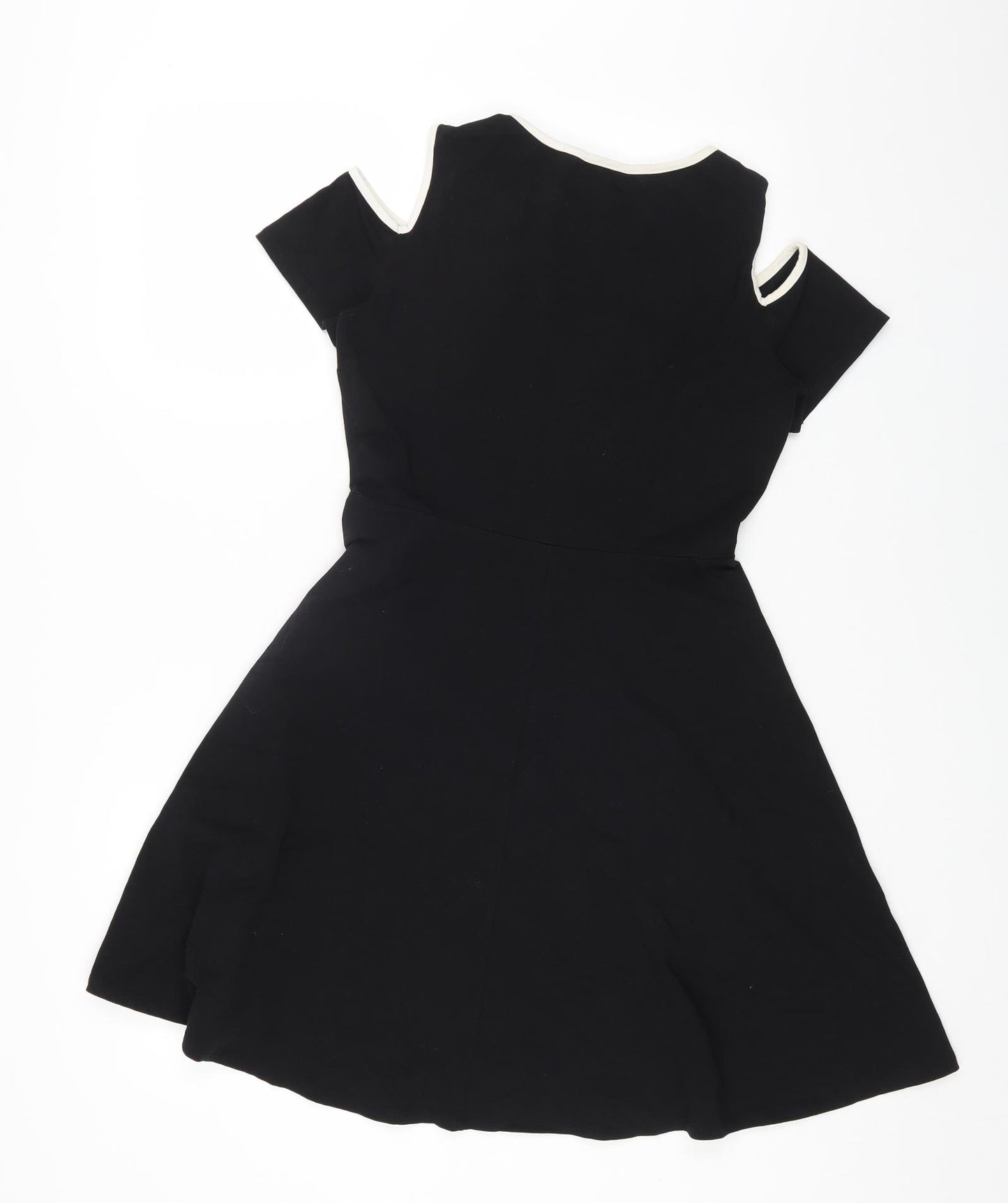 Dorothy Perkins Womens Black Cotton Skater Dress Size 12 Round Neck Pullover - Cold Shoulder