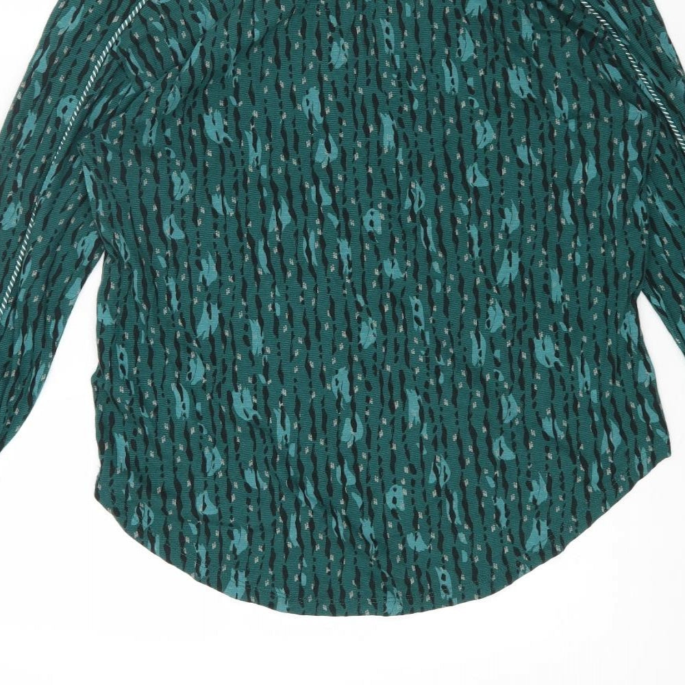 Monsoon Womens Green Geometric Viscose Basic Blouse Size S V-Neck - Tie Sleeve Detail