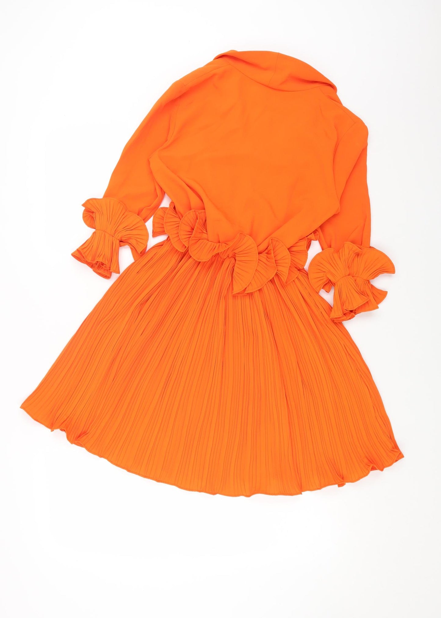 PRETTYLITTLETHING Womens Orange Polyester Skater Dress Size 6 V-Neck Pullover