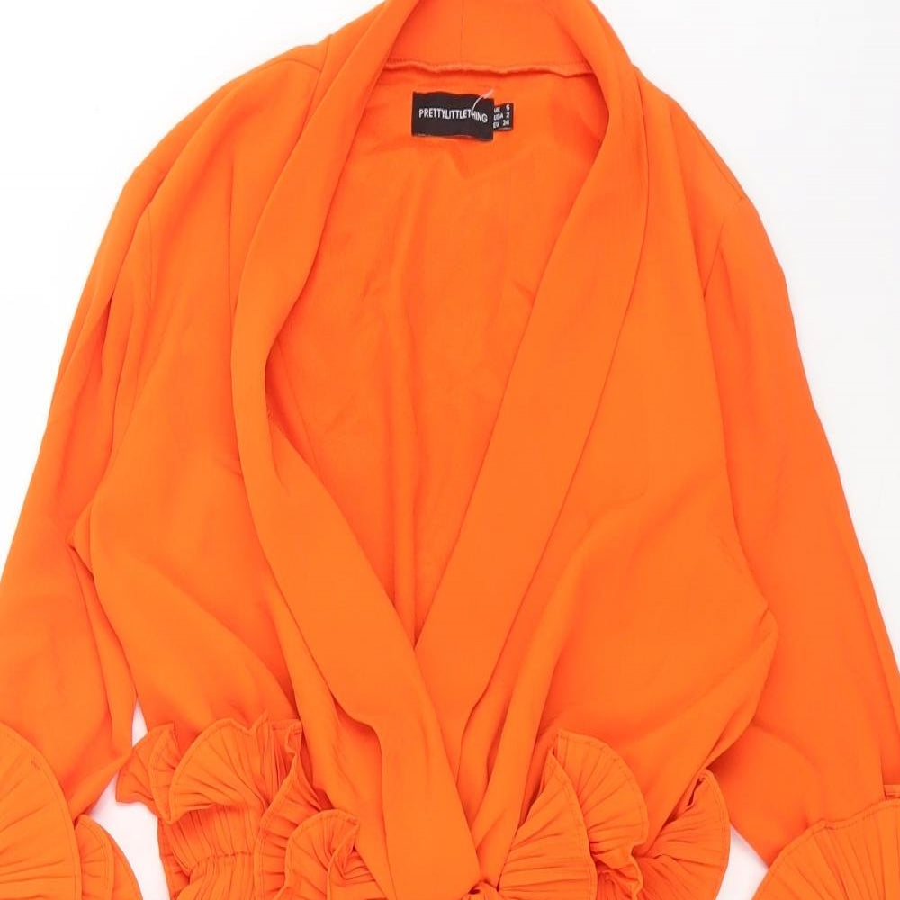PRETTYLITTLETHING Womens Orange Polyester Skater Dress Size 6 V-Neck Pullover