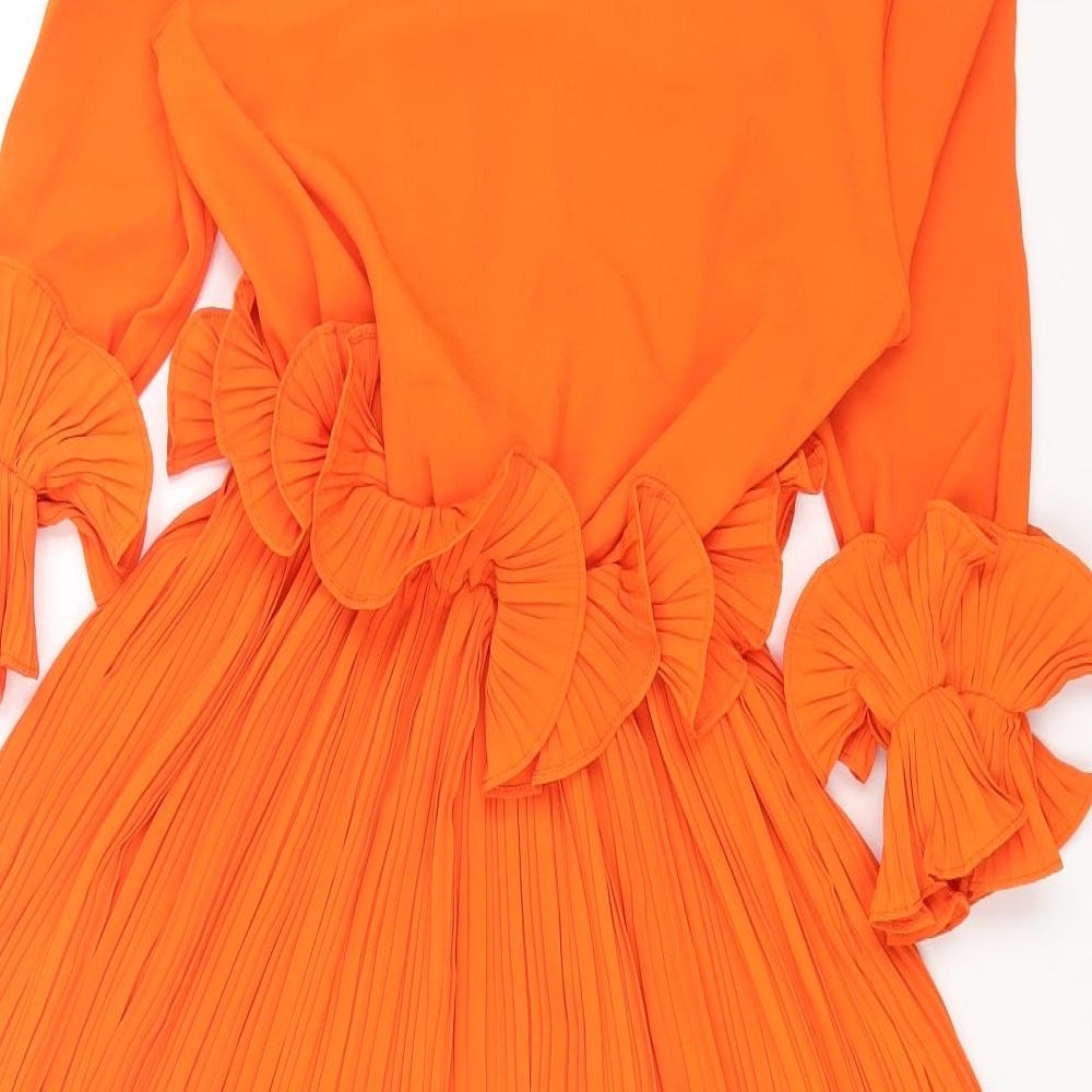 PRETTYLITTLETHING Womens Orange Polyester Skater Dress Size 6 V-Neck Pullover