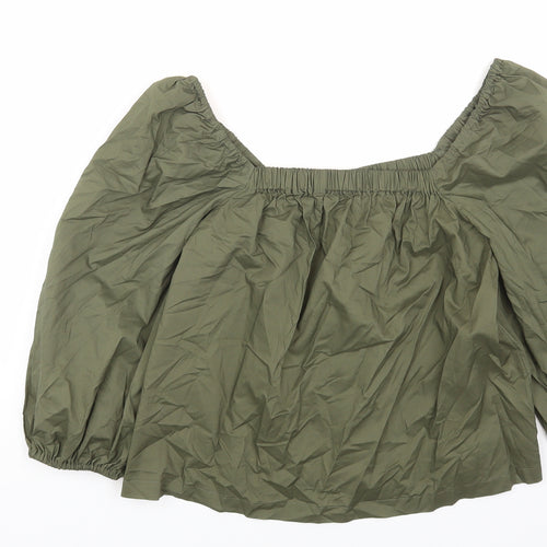 New Look Womens Green Cotton Basic Blouse Size 8 Square Neck