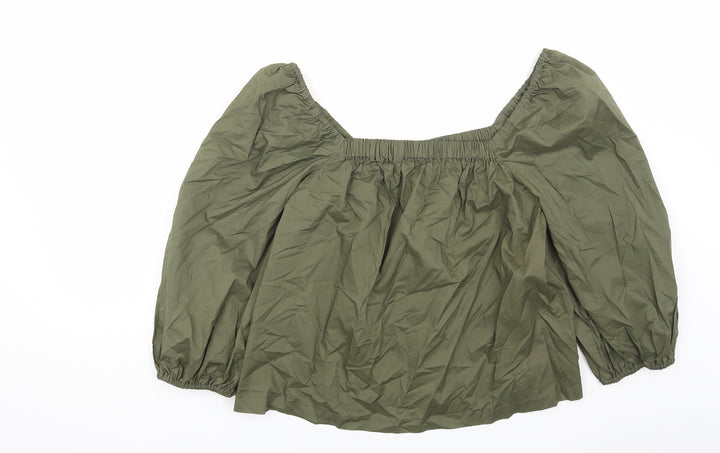 New Look Womens Green Cotton Basic Blouse Size 8 Square Neck