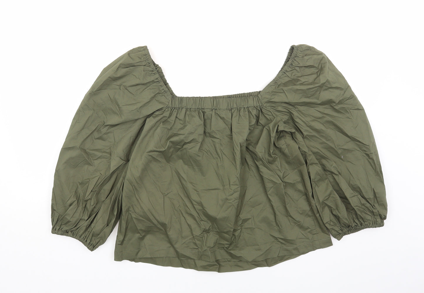 New Look Womens Green Cotton Basic Blouse Size 8 Square Neck