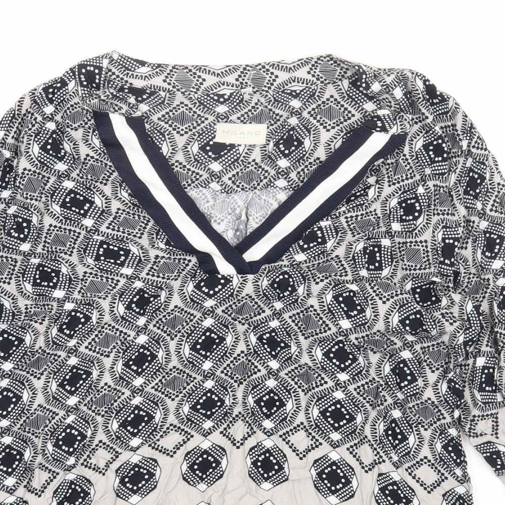 Milano Womens Multicoloured Geometric Viscose Basic Blouse Size 10 V-Neck