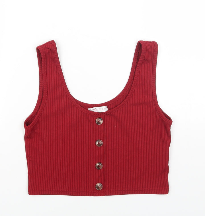 ROMWE Womens Red Polyester Cropped Tank Size M Round Neck