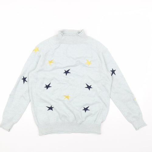Preworn Womens Blue High Neck Geometric Acrylic Pullover Jumper Size M - Star Print