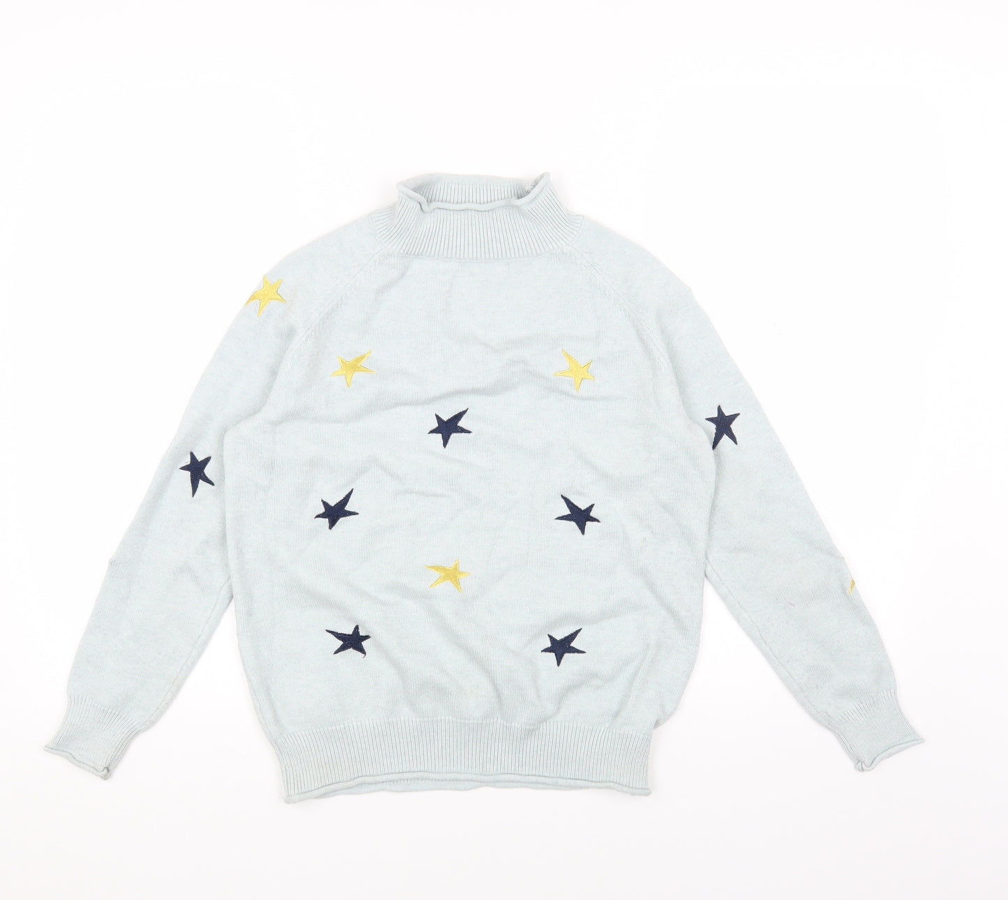 Preworn Womens Blue High Neck Geometric Acrylic Pullover Jumper Size M - Star Print