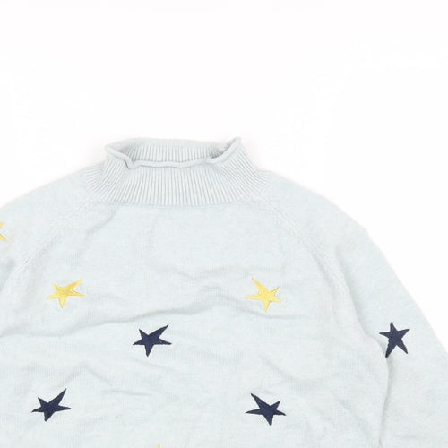 Preworn Womens Blue High Neck Geometric Acrylic Pullover Jumper Size M - Star Print