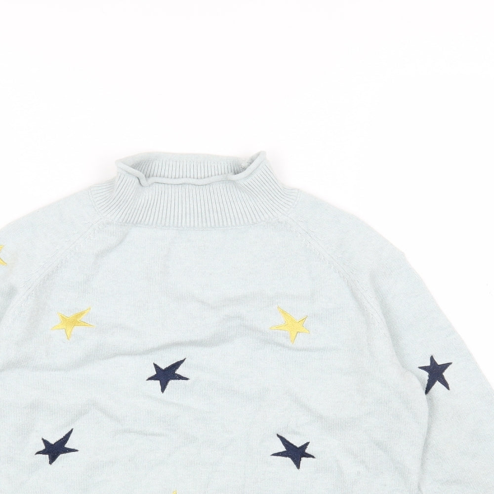 Preworn Womens Blue High Neck Geometric Acrylic Pullover Jumper Size M - Star Print