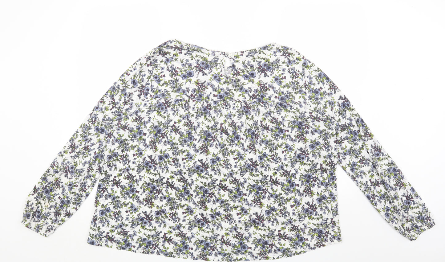 TU Womens Multicoloured Floral Cotton Basic Blouse Size 14 Round Neck
