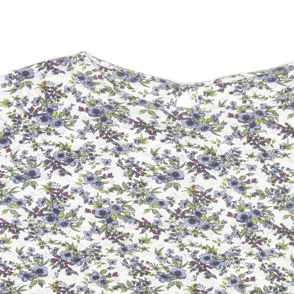 TU Womens Multicoloured Floral Cotton Basic Blouse Size 14 Round Neck