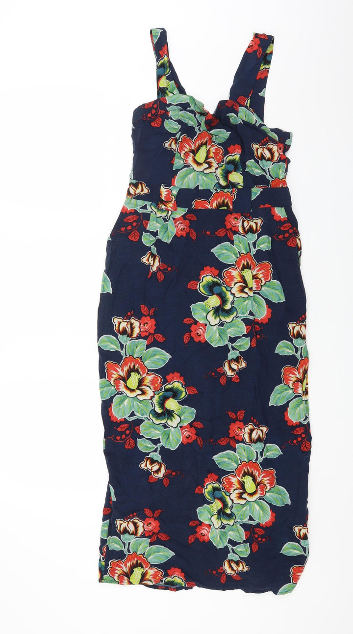 Warehouse Womens Multicoloured Floral Viscose Fit & Flare Size 10 V-Neck Zip