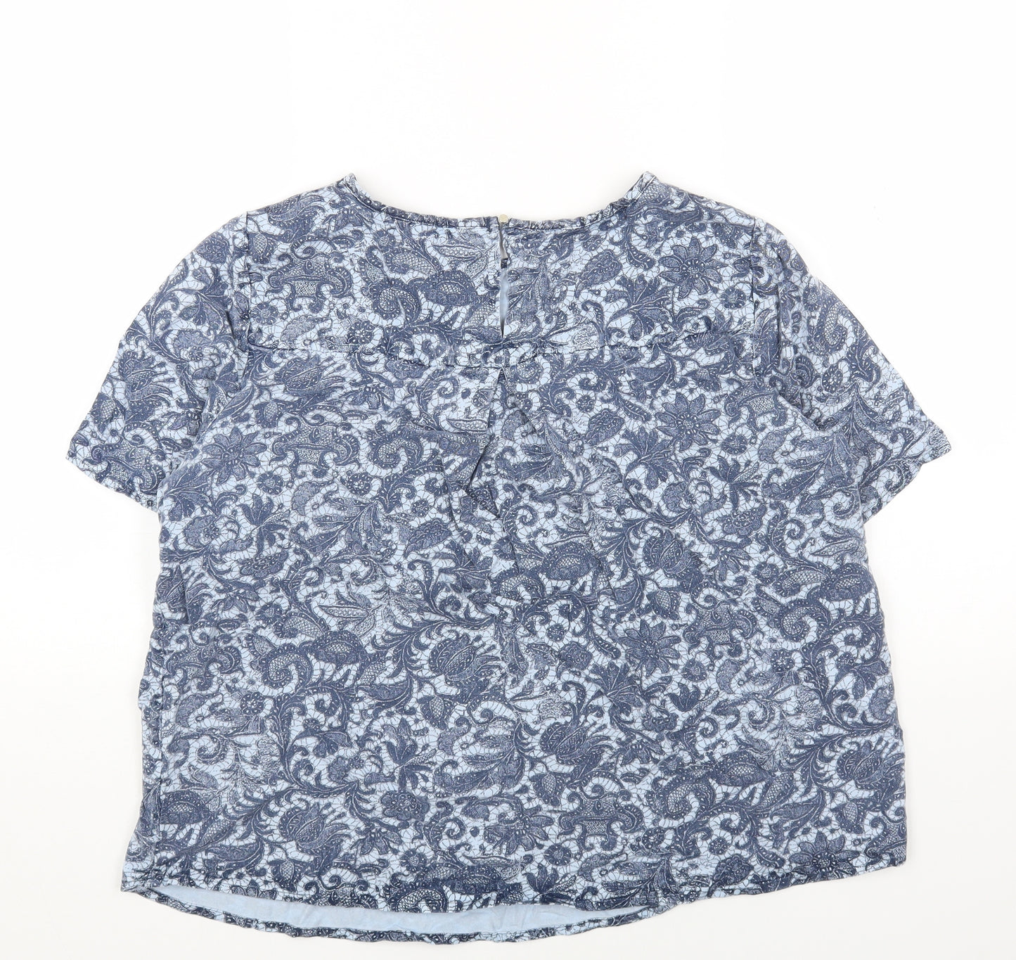 Marks and Spencer Womens Blue Floral Viscose Basic T-Shirt Size 16 Round Neck