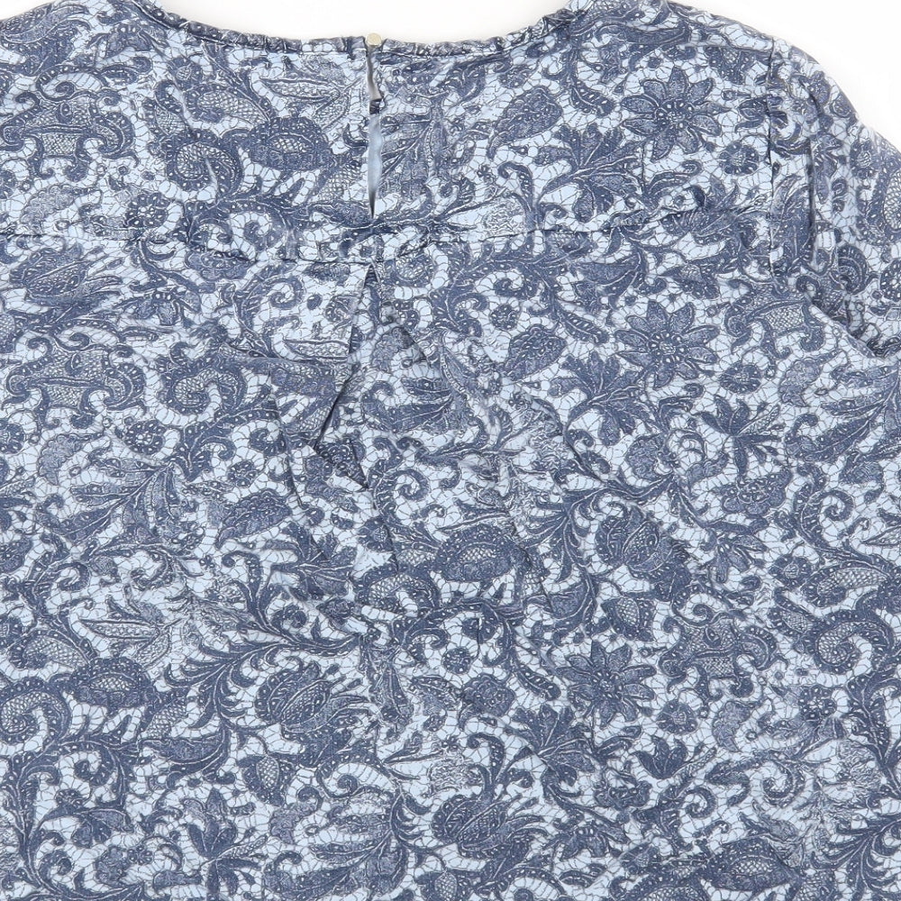 Marks and Spencer Womens Blue Floral Viscose Basic T-Shirt Size 16 Round Neck