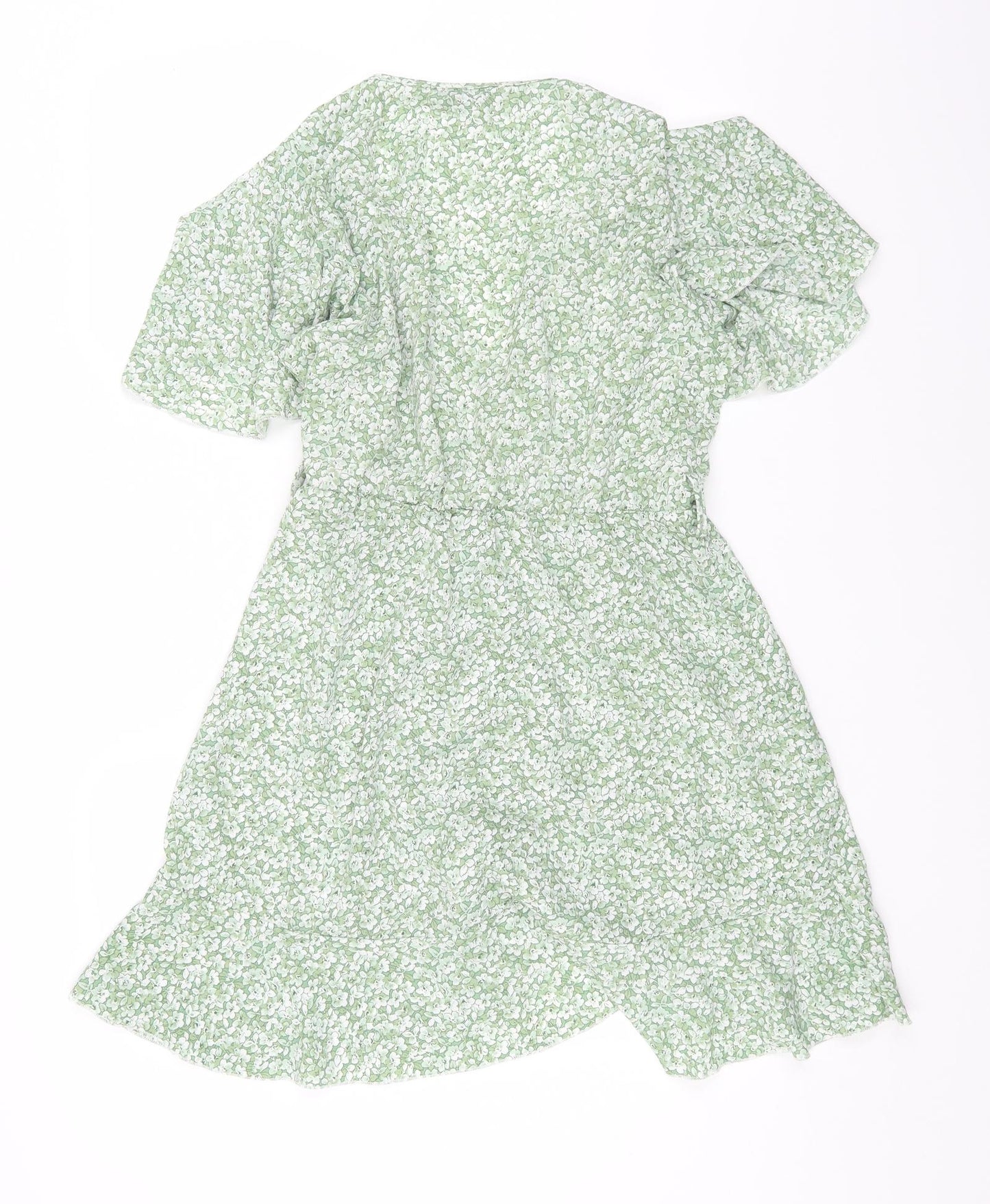 SheIn Womens Green Floral Polyester Wrap Dress Size L V-Neck Pullover