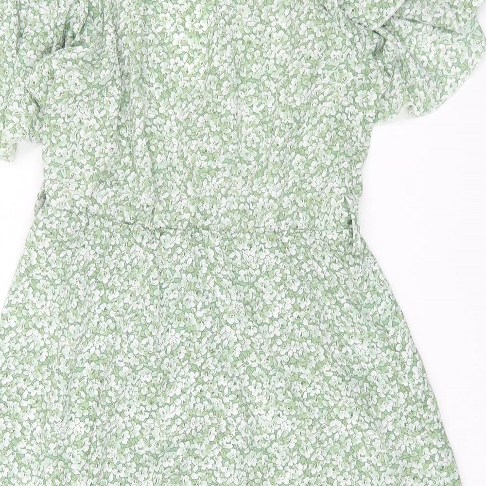 SheIn Womens Green Floral Polyester Wrap Dress Size L V-Neck Pullover