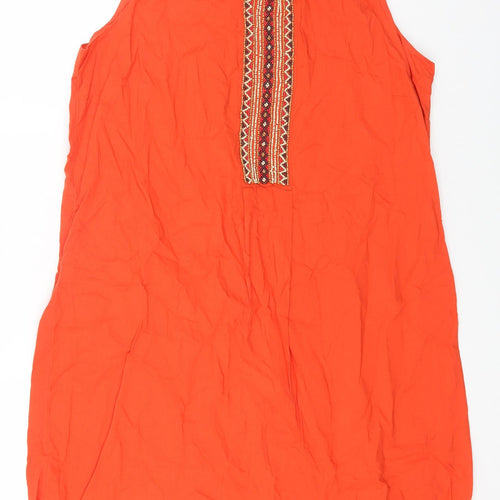 ANNE WEYBURN Womens Orange Geometric Cotton A-Line One Size Scoop Neck Pullover
